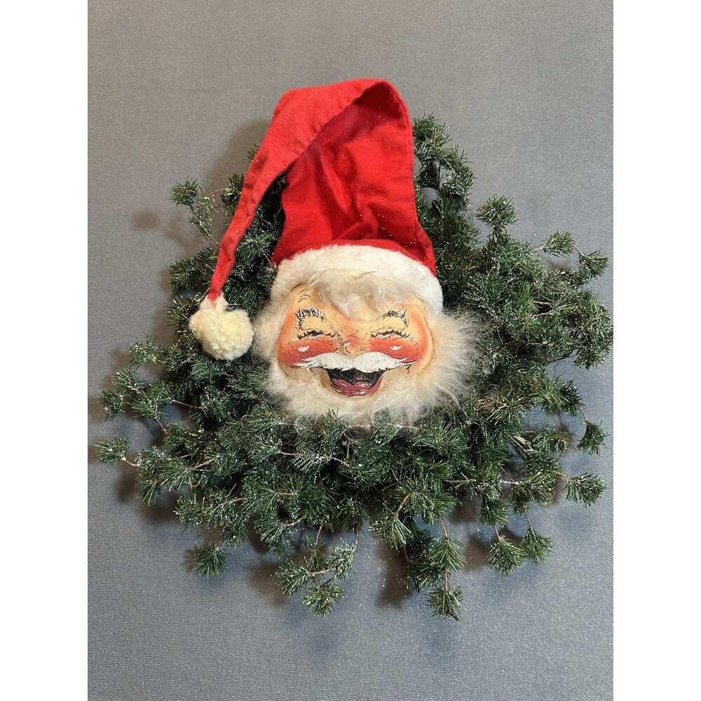 1970 Annalee Mobilitee Dolls Santa Christmas Wreath 16” Vintage Holiday Decor